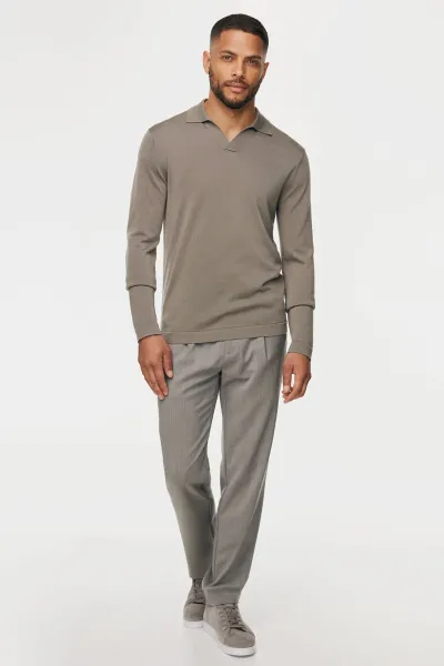 Longsleeve Buttonless Polo | Taupe