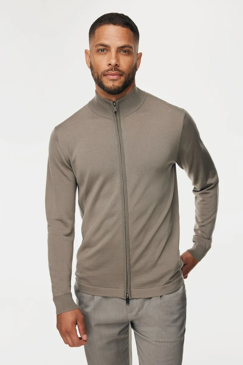 Turtle Zip Cardigan | Taupe