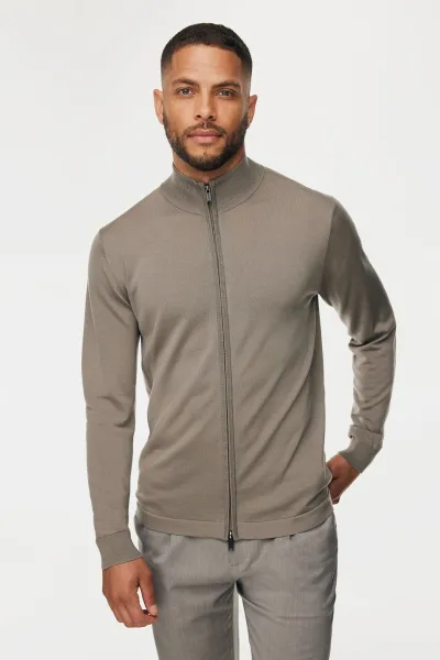 Turtle Zip Cardigan | Taupe