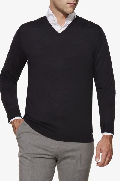 Merino v-hals donkerblauw