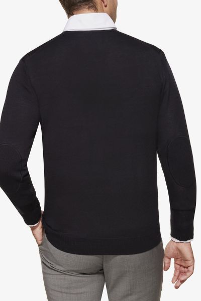 Merino v-hals donkerblauw