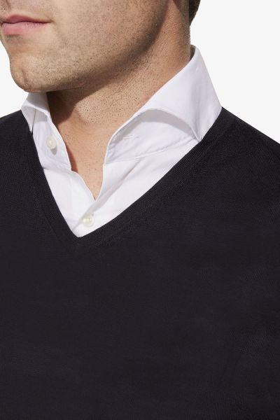 Merino v-hals donkerblauw