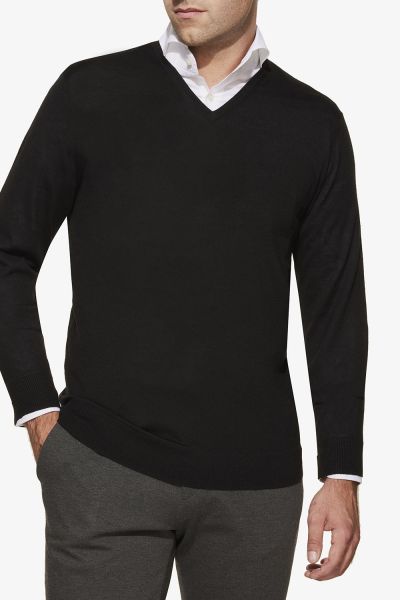 Merino v-hals zwart