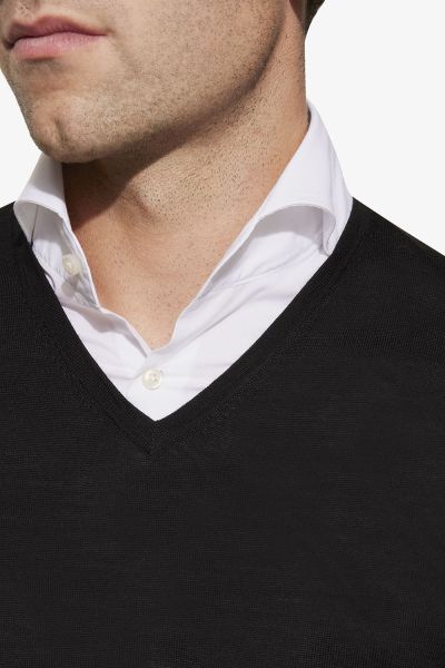 Merino v-hals zwart