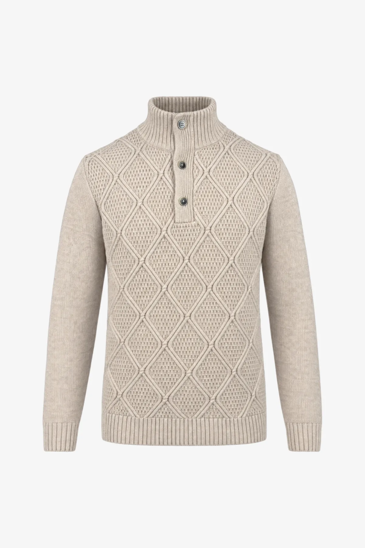 Geruiten Cable Turtleneck | Beige