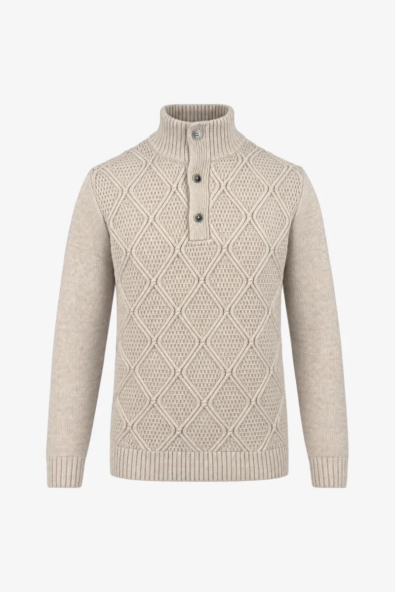 Geruiten Cable Turtleneck | Beige