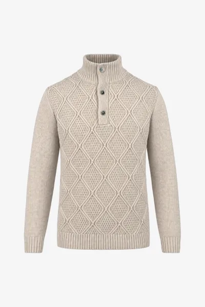 Geruiten Cable Turtleneck | Beige