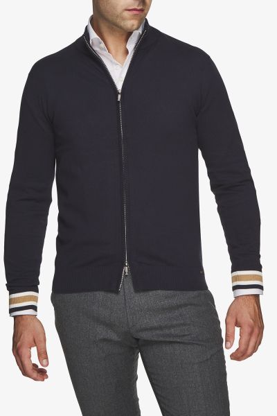 Vest Rits Contrast Cuff Donkerblauw