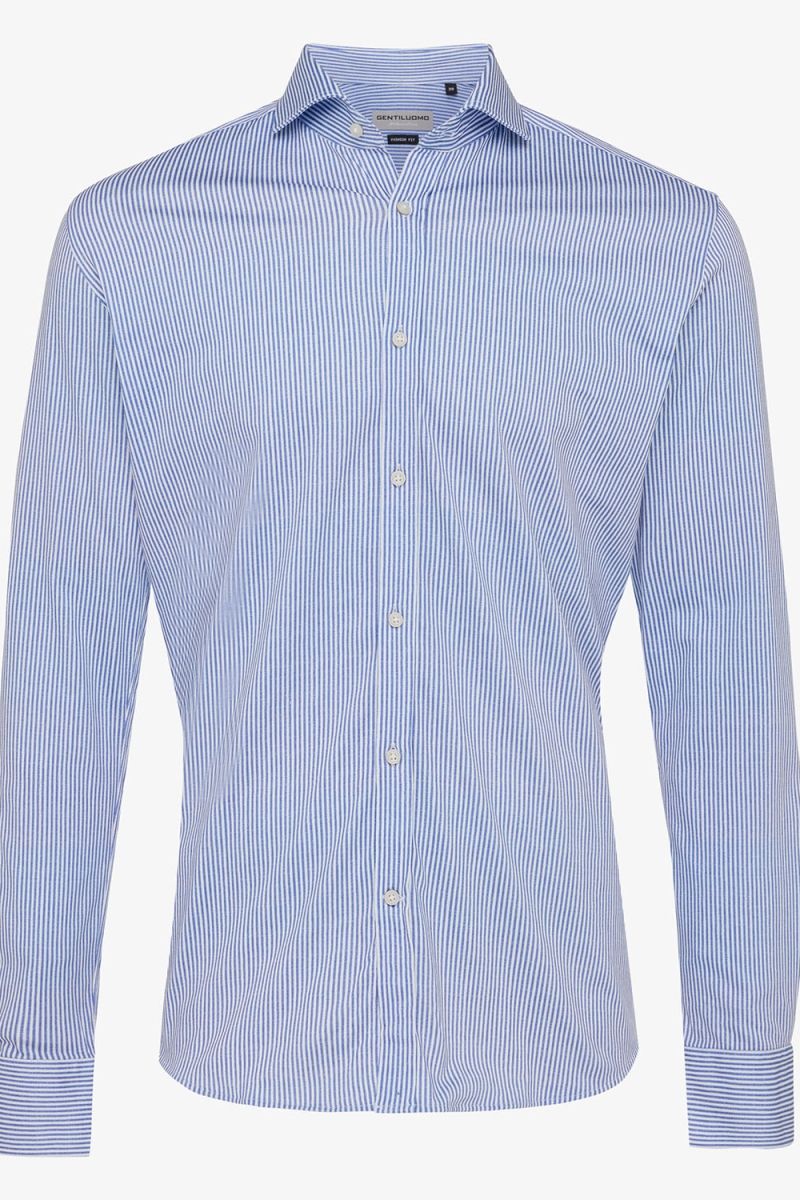 Jersey overhemd streep lichtblauw