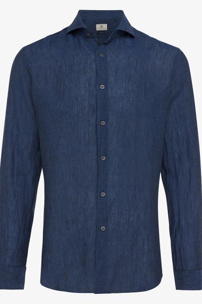 Linnen overhemd fashion-fit donkerblauw