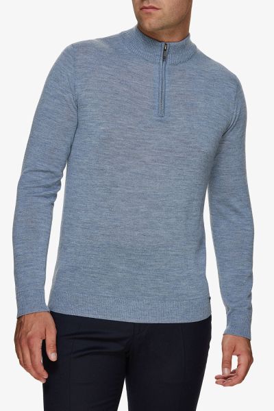 Merino wollen turtle zip lichtblauw
