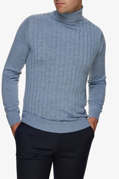 Merino wollen coltrui lichtblauw