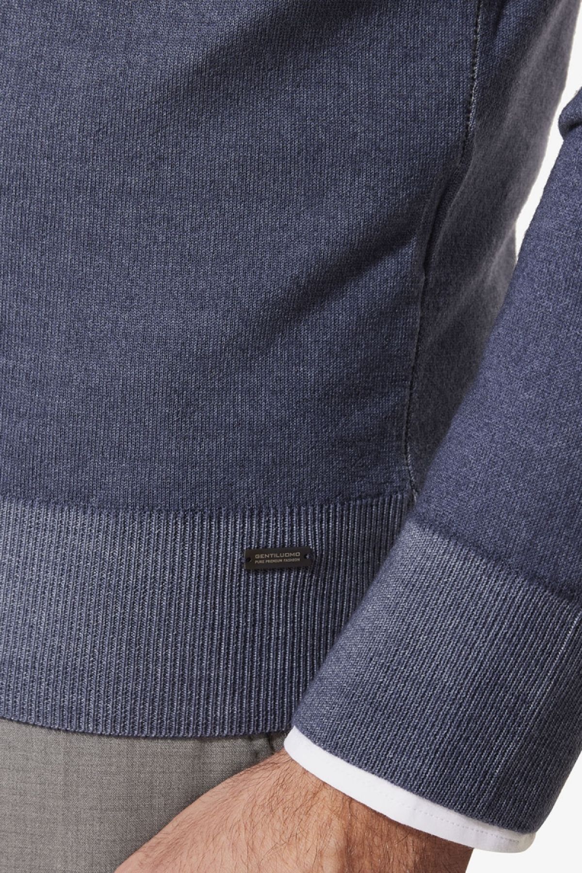 Gewassen trui v-hals jeansblauw