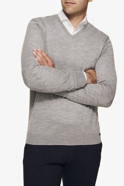 Merino wollen v-hals trui lichtgrijs