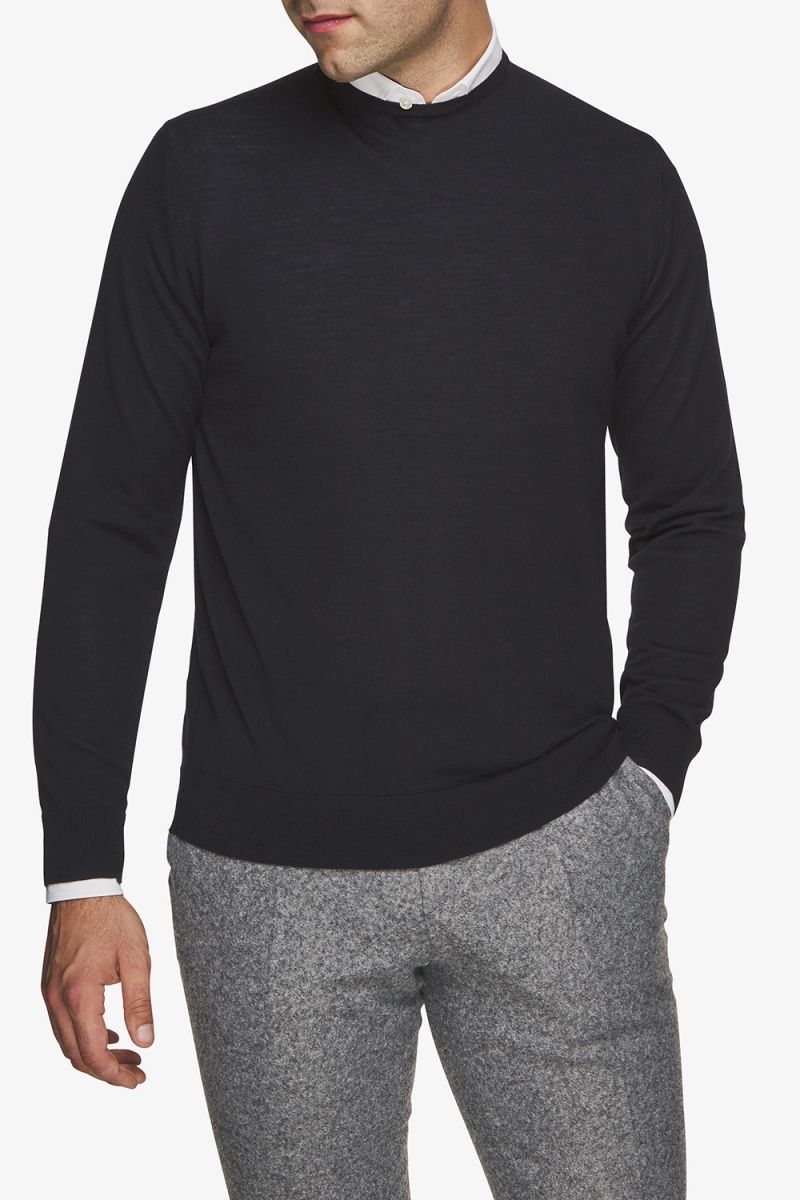 Merino wollen trui donkerblauw
