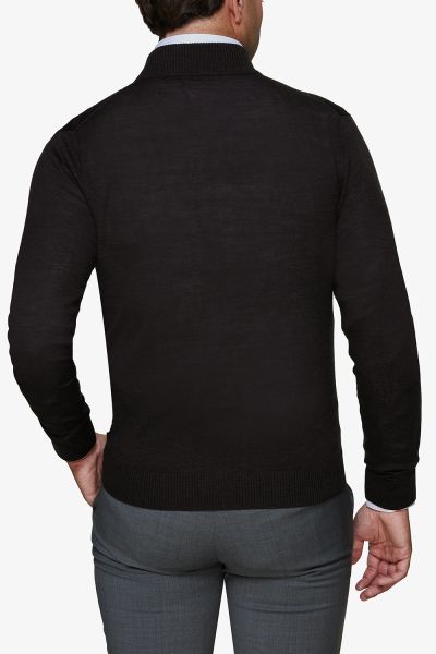 Merino wollen V-hals trui donkerbruin