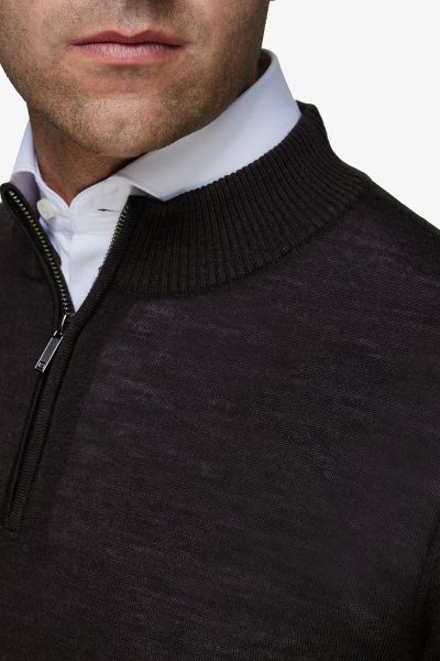 Merino wollen turtle zip donkerbruin