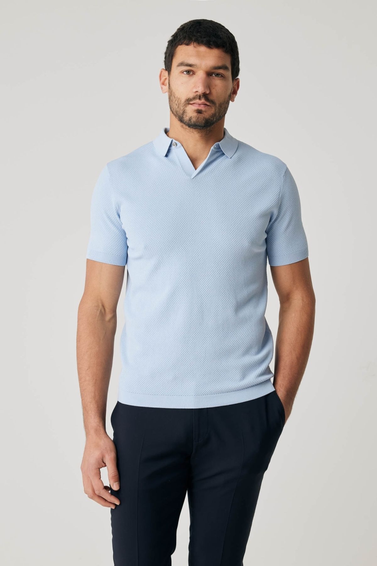 Cool dry polo structuur lichtblauw