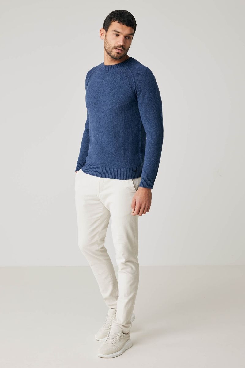 Blauwe trui ronde hals
