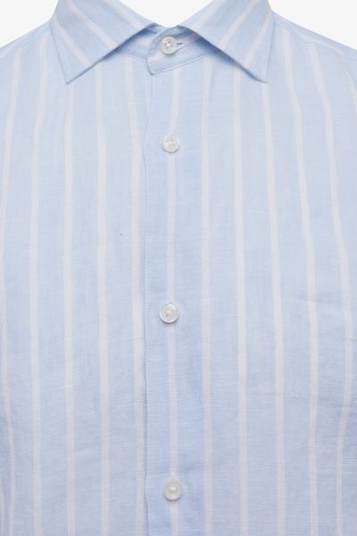 Gestreept linnen overhemd lichtblauw