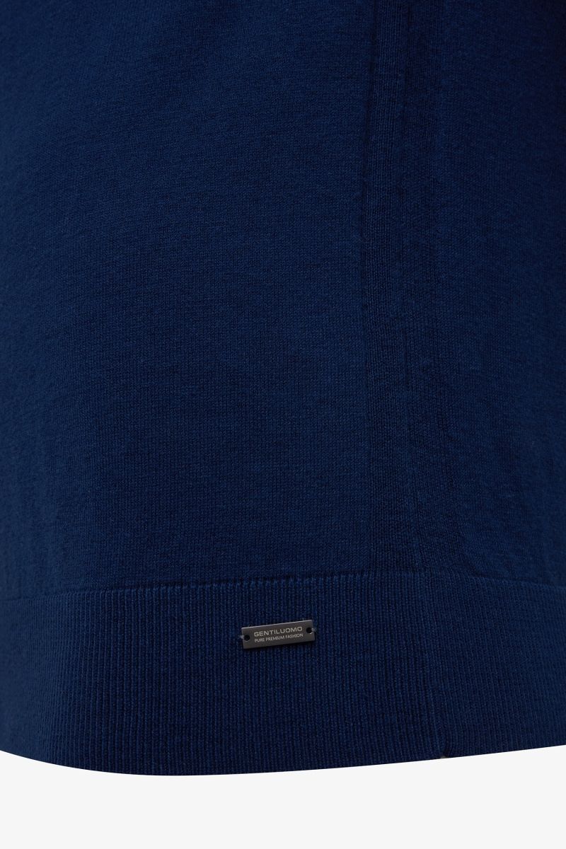 Katoen zijde trui ronde hals donkerblauw