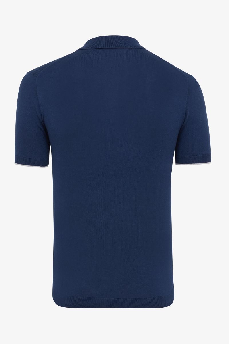 Katoen zijde polo donkerblauw