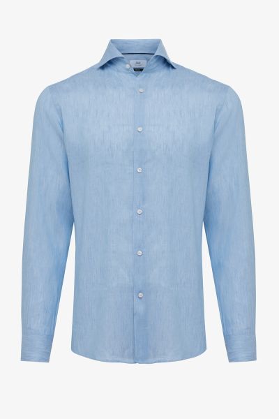 Gold overhemd linnen lycra blauw