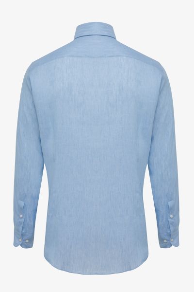 Gold overhemd linnen lycra blauw