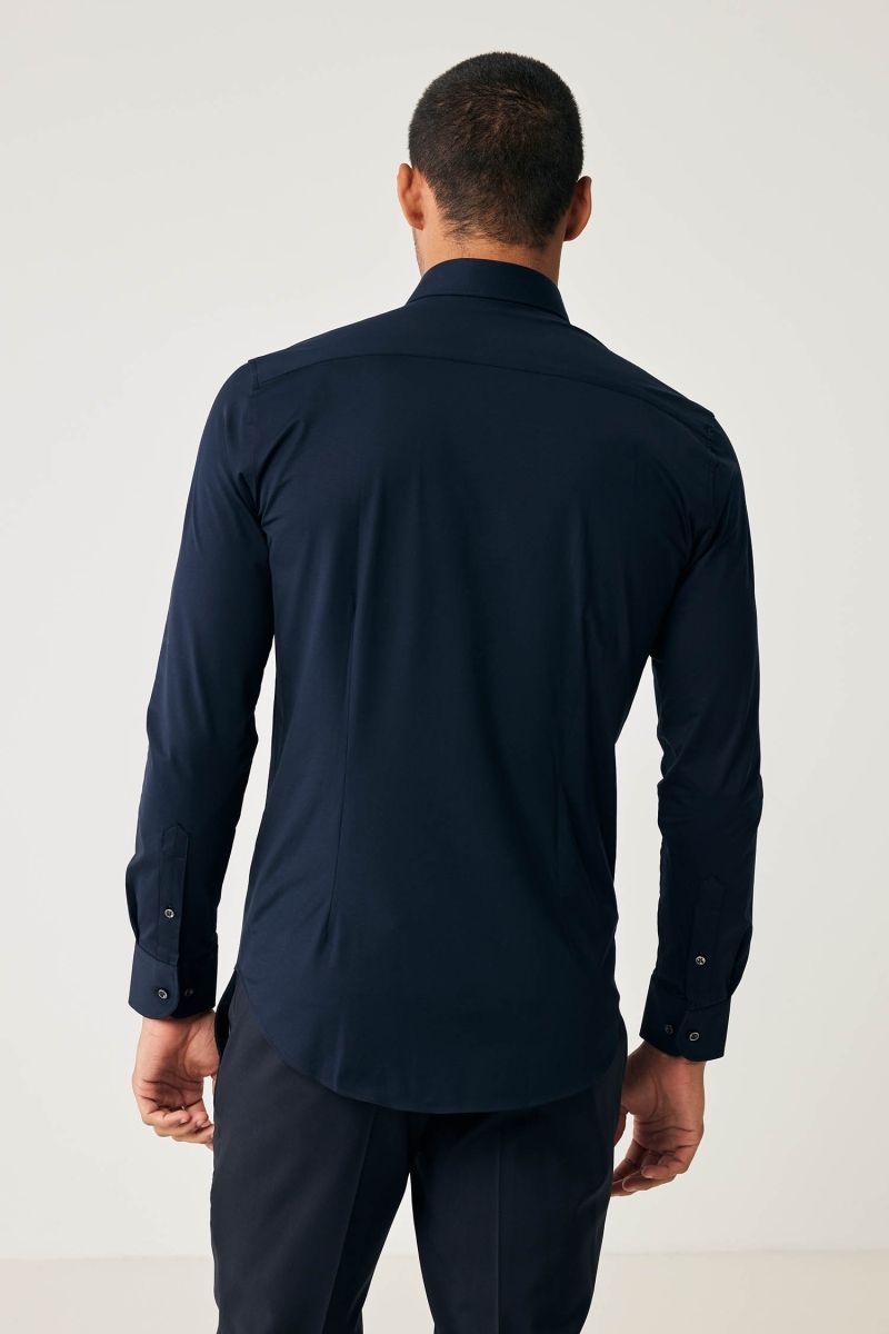 Donkerblauw overhemd dynamic stretch