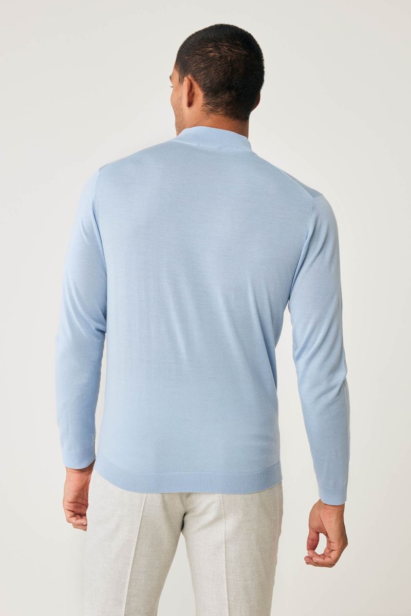 Lichtblauwe Gold turtle zip merino
