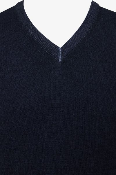 Donkerblauwe gewassen trui v-hals
