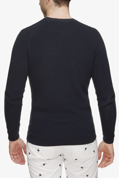 Luxe Trui Met Banen Donkerblauw