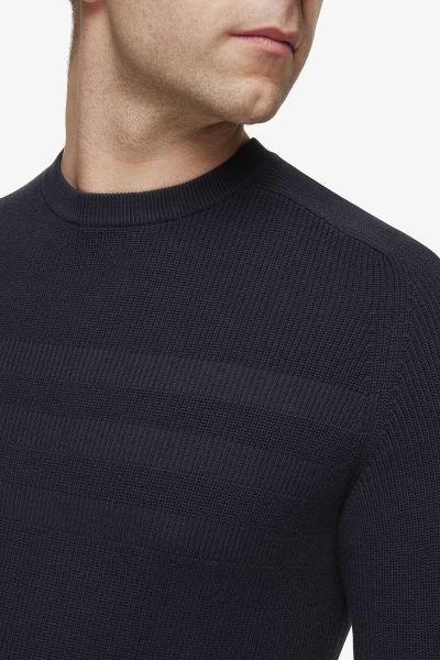 Luxe Trui Met Banen Donkerblauw