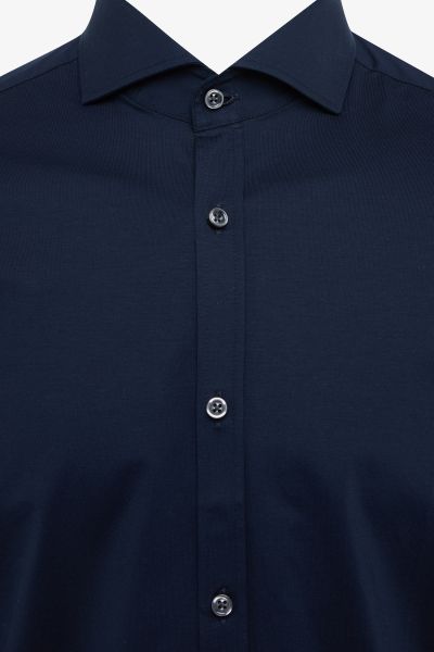 Donkerblauw overhemd dynamic jersey slim-fit