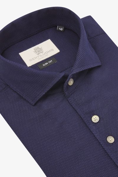 Overhemd Slim-Fit Donkerblauw Structuur