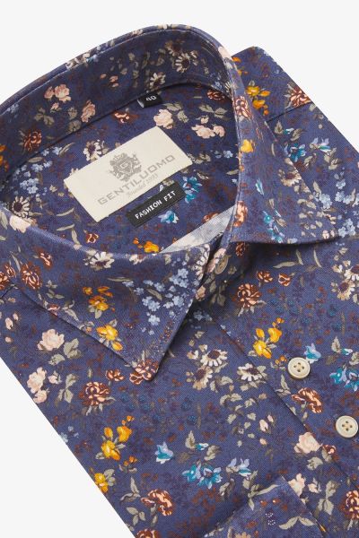 Overhemd Fashion-Fit Bloemenprint Blauw