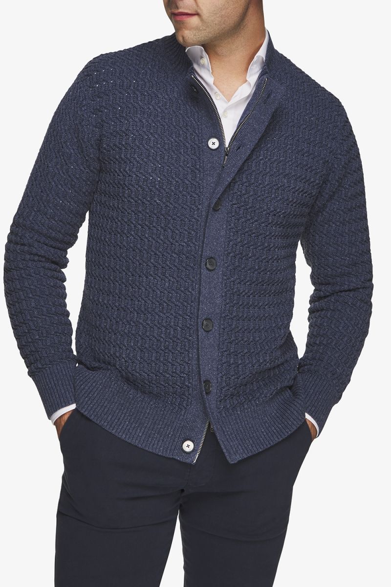 Gebreid Vest Rits Blauw Melange