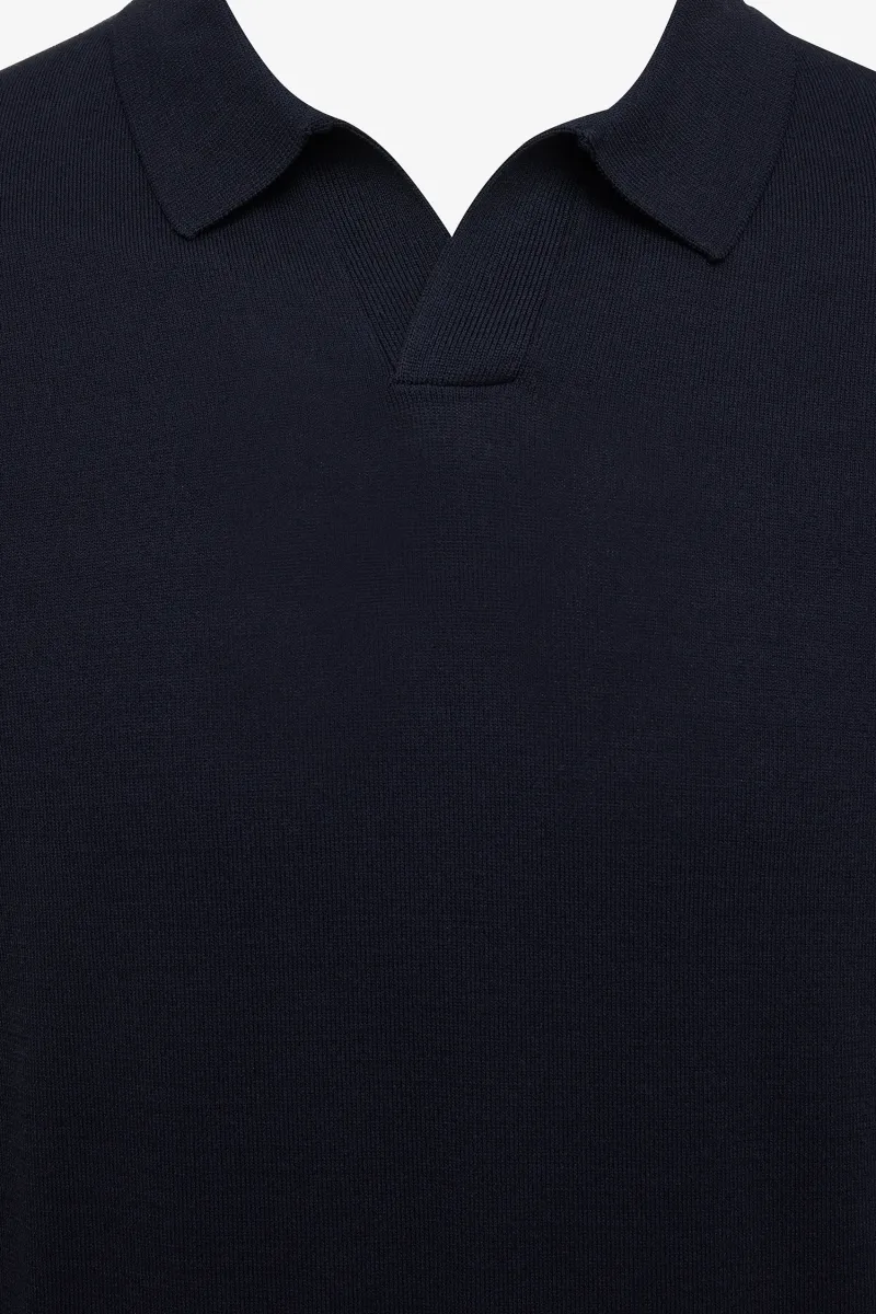 Donkerblauwe no button polo