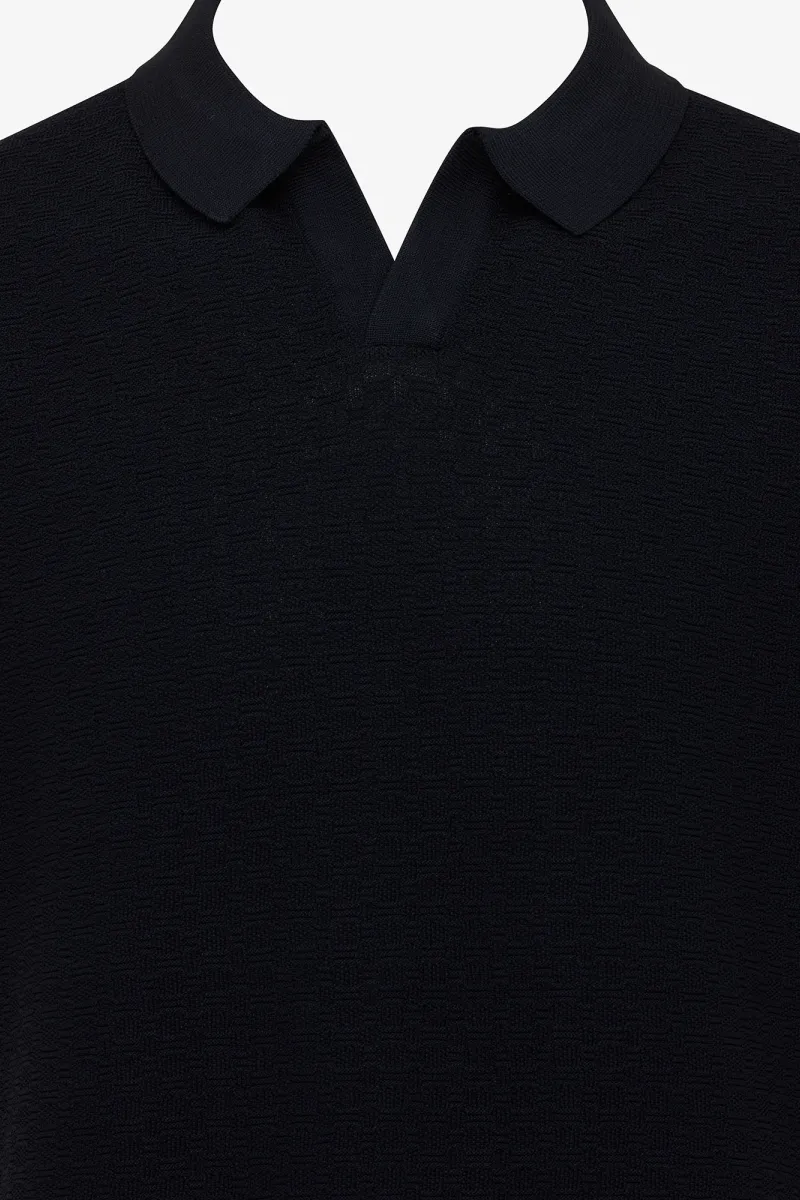 Donkerblauwe no button polo