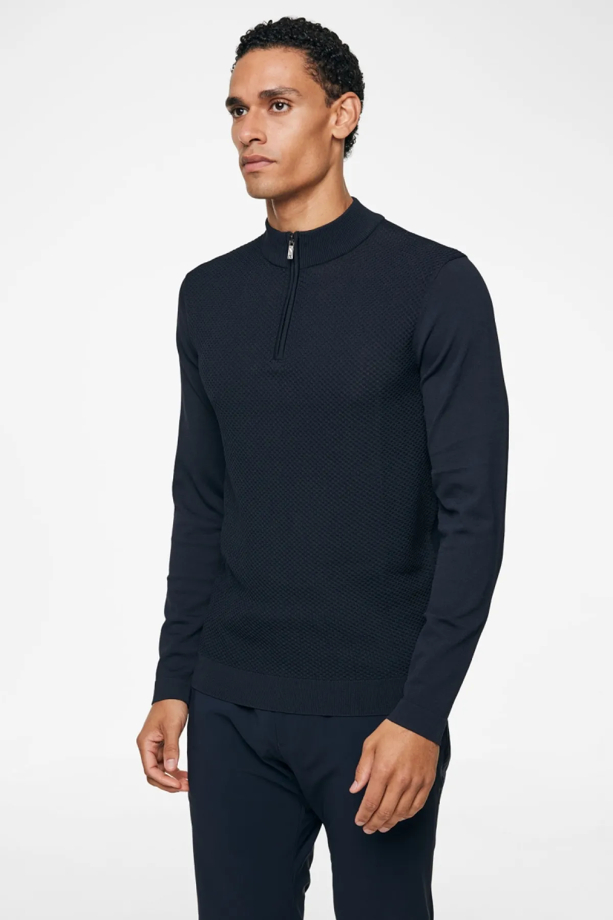 Donkerblauw half zip structuur