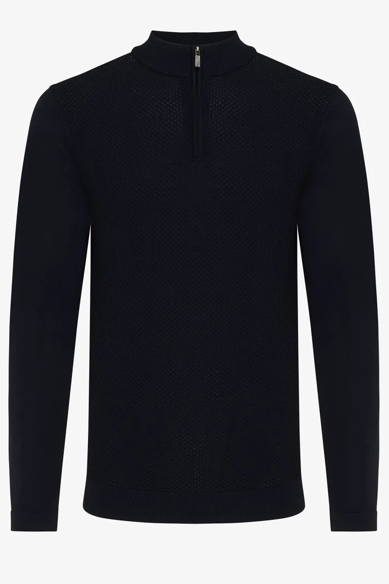 Donkerblauw half zip structuur