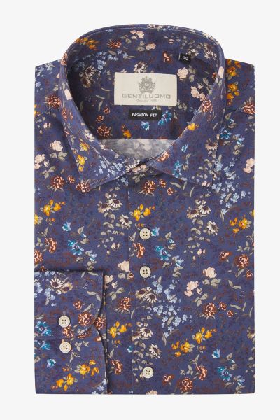 Overhemd Fashion-Fit Bloemenprint Blauw