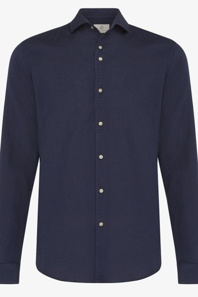 Overhemd Slim-Fit Donkerblauw Structuur