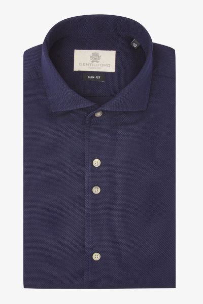Overhemd Slim-Fit Donkerblauw Structuur