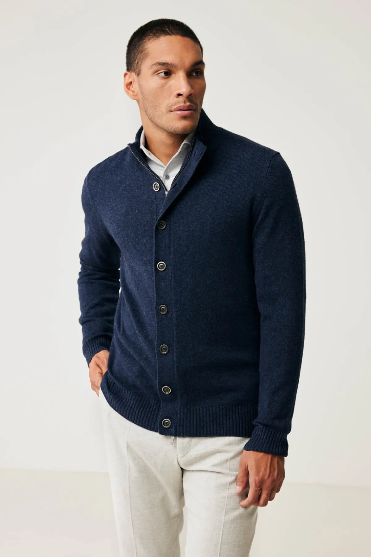 CARDIGAN 8 BUTTONS ZIP - Blauw